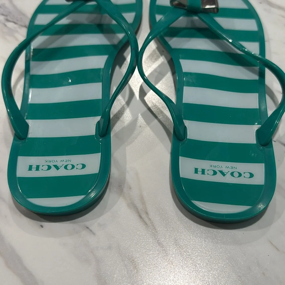 Coach Women’s Striped London Flip Flop With Bow Size 8B - Picture 8 of 9